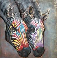 Karo-art Schilderij - metaalschilderij - Zebra´s 100x100cm