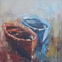 Karo-art Schilderij - Handgeschilderd - Roeiboten 80x80cm