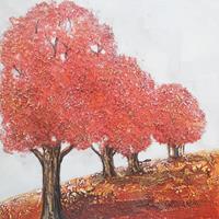 Karo-art Schilderij - Handgeschilderd - Roze bomen 80x80cm