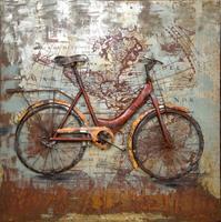 Karo-art Schilderij - Metaalschilderij - Fietsen om de wereld, 100x100cm