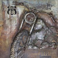 Karo-art Schilderij - Metaalschilderij - Motorfiets route 66, 100x100cm