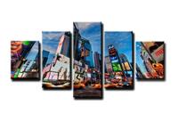 Karo-art Schilderij - Time Square New York, Blauw, 160X80cm, 5luik