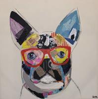 Karo-art Schilderij - Handgeschilderd - Boston Terrier 80x80cm