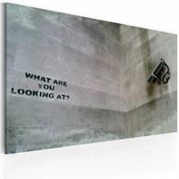 Karo-art Schilderij - Banksy - What are you looking at℃ Grijs, 40x60cm , wanddecoratie , premium print op canvas