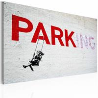 Karo-art Schilderij - Parking (Banksy), wit/rood, 40x60cm , wanddecoratie , premium print op canvas