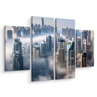 Karo-art Schilderij - Panorama van Dubai in de mist, 4 luik, prachtige premium print