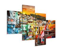 Karo-art Schilderij - Kleurrijke Favela, Rio de Janeiro, Brazilië, 4 luik