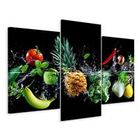 Karo-art Schilderij - Groente en fruit in het water, 3 luik, premium print