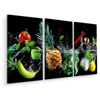 Karo-art Schilderij - Groente en fruit in het water, 3 luik, premium print