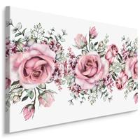 Karo-art Schilderij - Roze rozen in Aquarel (print op canvas), 4 maten, wanddecoratie