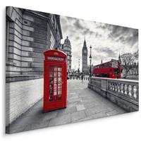 Karo-art Schilderij - Rode telefooncel in Londen, zwart-wit/rood, 4 maten, premium print