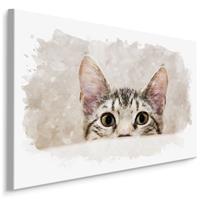 Karo-art Schilderij - Nieuwsgierige kat, beige, 4 maten, wanddecoratie