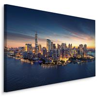 Karo-art Schilderij Panorama van New York City in de avond, blauw, 4 maten, premium print