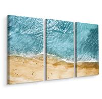 Karo-art Schilderij - Luchtfoto van de oceaan en het strand, 3 luik, premium print