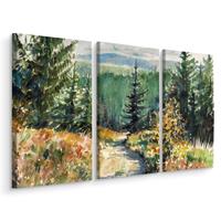 Karo-art Schilderij - Prachtig landschap, 3 luik, print op canvas, premium print