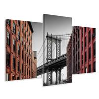 Karo-art Schilderij - Manhattan Bridge, zicht vanuit Washington Street, 3 luik, premium print