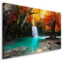 Karo-art Schilderij - Waterval en herfst bos, multi-gekleurd, 4 maten, wanddecoratie