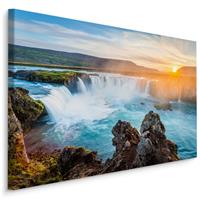 Karo-art Schilderij - IJslandse waterval bij zonsondergang, multi-gekleurd, 4 maten, premium print