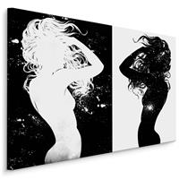 Karo-art Schilderij - Vrouwen silhouet, zwart/wit, 4 maten, premium print