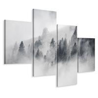 Karo-art Schilderij - Mist in het bos, zwart/wit, 4 luik, premium print