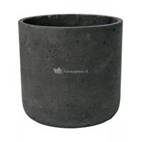 Pottery Pots Pot Rough Charlie XXL Black Washed Fiberclay 44x43 cm zwarte ronde bloempot