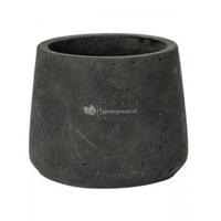 Pottery Pots Pot Rough Patt S Black Washed Fiberclay 13x11 cm zwarte ronde bloempot