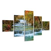 Karo-art Schilderij - Prachtige waterval in het herfst bos, aanrader van het  team, 5 luik, premium print