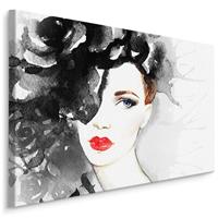 Karo-art Schilderij - Vrouw in Aquarel (print op canvas), multi-gekleurd, 4 maten, premium print