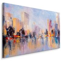 Karo-art Schilderij - Panorama stad (print op canvas), multi-gekleurd, 4 maten, wanddecoratie