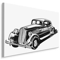 Karo-art Schilderij - Geschetste Oldtimer (print op canvas), zwart-wit, 4 maten, wanddecoratie