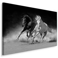 Karo-art Schilderij - Galopperende paarden in zwart-wit, 4 maten, wanddecoratie