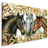 Karo-art Schilderij - 3 Paarden (print op canvas), multi-gekleurd, 4 maten, wanddecoratie