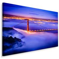 Karo-art Schilderij Golden Gate Bridge in de avond, blauw/paars, 4 maten, premium print