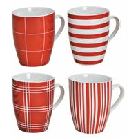SPETEBO Kaffeebecher Porzellan - 4er Set - Farbe: rot / weiß