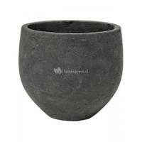 Pottery Pots Pot Rough Orb S Black Washed Fiberclay 18x15 cm zwarte ronde bloempot