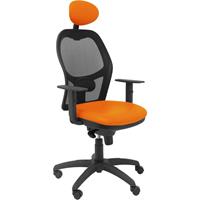 PIQUERAS Y CRESPO Stuhl Jorquera schwarzes Netzgewebe orangefarbener Simil-Sitz mit fester Kopfstütze