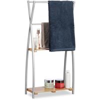 RELAXDAYS Handtuchhalter stehend, X-Design, 2 Ablagen, Handtuchständer Bad, HBT: 93 x 46 x 20 cm, Bambus + Stahl, natur