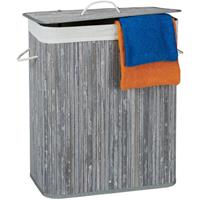 RELAXDAYS Wäschekorb Bambus mit Deckel, rechteckiger Wäschesammler, 2 Fächer, 95 l Volumen, faltbare Wäschebox, grau