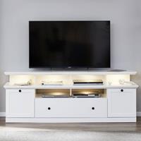 TV Schrank weiß mit LED-Unterbaubeleuchtung BERGAMA-19 Landhausstil, B/H/T: ca. 177/65/41 cm