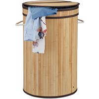 RELAXDAYS Wäschekorb Bambus, runder Wäschesammler mit Klappdeckel, 65 l, faltbare Wäschetonne, rund Ø 40 cm, natur