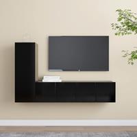 3-delige Tv-meubelset Spaanplaat Zwart