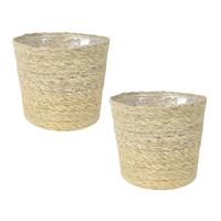 Set Van 2x Stuks Plantenpot/bloempot Van Jute/zeegras Diameter 30 Cm En Hoogte 26 Cm Creme Beige - Plantenpotten