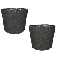 Set Van 2x Stuks Plantenpot/bloempot Van Jute/zeegras Diameter 30 Cm En Hoogte 26 Cm Grijs - Plantenpotten