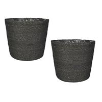 Set Van 2x Stuks Plantenpot/bloempot Van Jute/zeegras Diameter 22 Cm En Hoogte 19 Cm Grijs - Plantenpotten