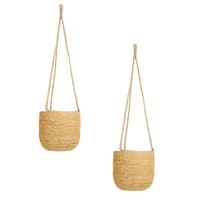 Set Van 2x Stuks Hangende Plantenpot/bloempot Van Jute/zeegras D 19 Cm En H 17 Cm Creme Beige - Plantenpotten