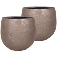 Set Van 2x Stuks Bloempot/plantenpot Schaal Van Keramiek Glanzend Brons Kleur Motief D14/11.5 Cm En - Plantenpotten