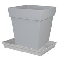 Bloempot Toscane Vierkant Kunststof Grijs L32 X B32 X H32 Cm Inclusief Onderschaal L27 X B27 X H4 Cm - Plantenpotten