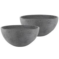 2x Stuks Bloempot/plantenpot Schaal Van Gerecycled Kunststof Donkergrijs D25 En H12 Cm - Plantenpotten