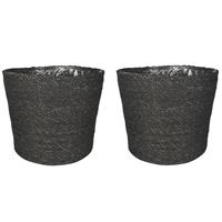 Set Van 2x Stuks Plantenpot/bloempot Van Jute/zeegras Diameter 26 Cm En Hoogte 23 Cm Grijs - Plantenpotten