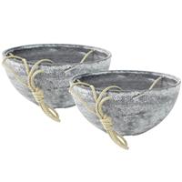 Set Van 2x Stuks Hangende Bloempot/plantenpot Schalen Van Gerecycled Kunststof Betongrijs D25 En H12 - Plantenpotten